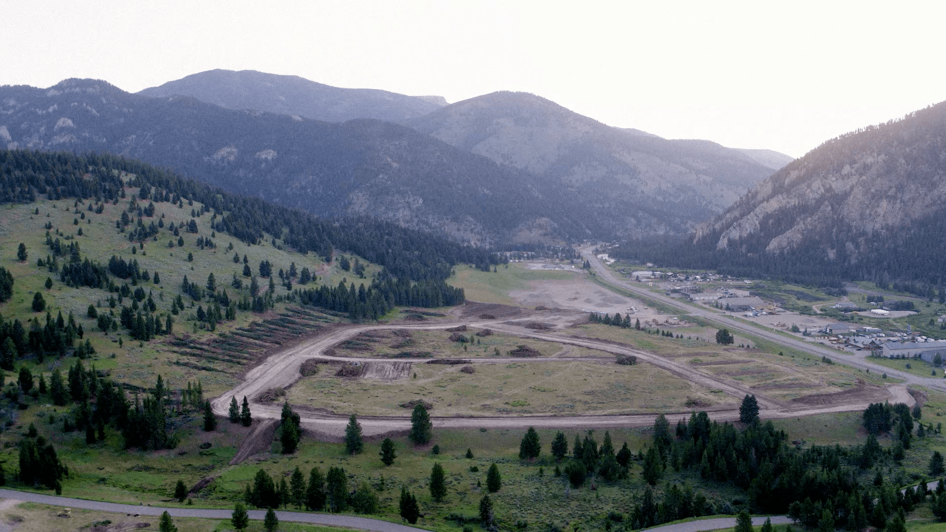 aerial drone shot of the big sky quarry development site pre construction